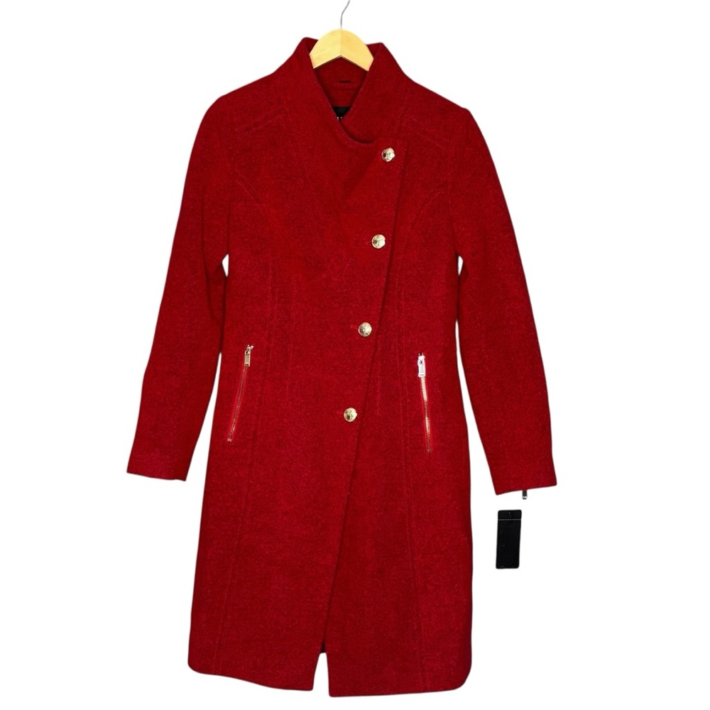 NWT Guess coat red marled wool blend asymmetric button size small